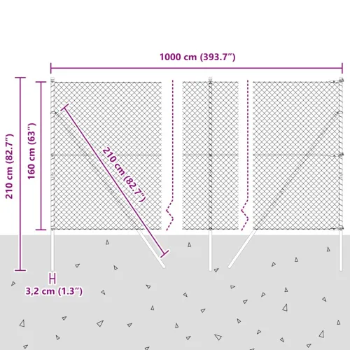 Lančana Ograja za Fiksiranje na Teren 10 x 1,6 m Siva Mreža - 10 x 1,6 m (40 x 40 mm mreža) Siva Fiksacija na tlo Cijena