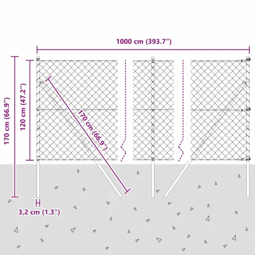 Lančana Ograja za Fiksiranje na Teren 10 x 1,2 m Siva Mreža - 10 x 1,2 m (60 x 60 mm mrežica) Siva Fiksacija na tlo Cijena