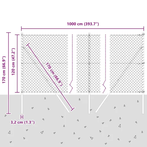 Lančana Ograja za Fiksiranje na Teren 10 x 1,2 m Srebrna Mreža - 10 x 1,2 m (40 x 40 mm mrežica) Pocinčani čelik Fiksacija na tl Cijena