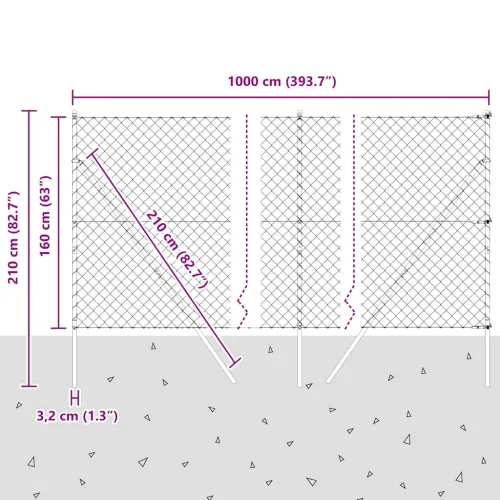 Lančana Ograja za Fiksiranje na Teren 10 x 1,6 m Srebrna Mreža - 10 x 1,6 m (60 x 60 mm mreža) Pocinčani čelik Fiksacija na tlo Cijena