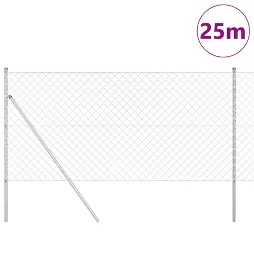 Lančana Ograja za Fiksiranje na Teren 25 x 1,2 m Srebrna Mreža - 25 x 1,2 m (60 x 60 mm mreža) Pocinčani čelik Fiksacija na tlo Cijena