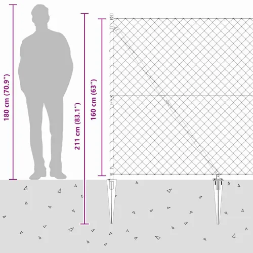 Ograda od lančane veze s šiljcima 25 x 1,6 m Siva Mreža - 25 x 1,6 m (60 x 60 mm mreža) Siva Vijak sidro fiksacija Cijena
