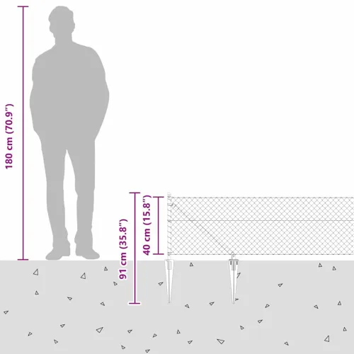 Ograda od lančane veze s šiljcima 10 x 0,4 m Pocinčani čelik - 10 x 0,4 m (mreža 40 x 40 mm) Pocinčani čelik Vijak sidro fiksaci Cijena