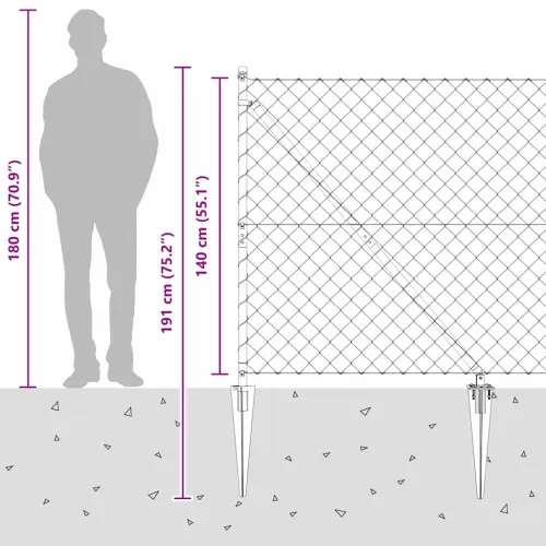 Ograda od lančane veze s šiljcima 10 x 1,4 m Pocinčani čelik - 10 x 1,4 m (60 x 60 mm mreža) Pocinčani čelik Vijak sidro fiksaci Cijena