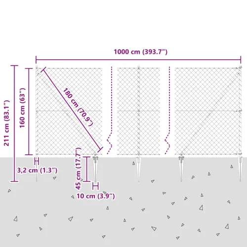 Ograda od lančane veze s šiljcima 10 x 1,6 m Pocinčani čelik - 10 x 1,6 m (60 x 60 mm mreža) Pocinčani čelik Vijak sidro fiksaci Cijena