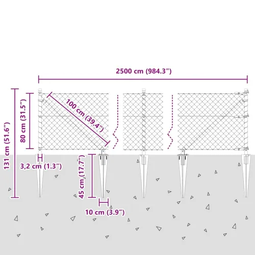 Ograda od lančane veze s šiljcima 25 x 0,8 m Pocinčani čelik - 25 x 0,8 m (mreža 40 x 40 mm) Pocinčani čelik Vijak sidro fiksaci Cijena