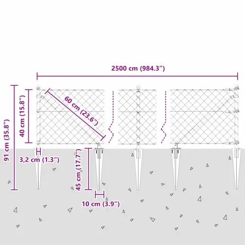 Ograda od lančane veze s šiljcima 25 x 0,4 m Pocinčani čelik - 25 x 0,4 m (mreža 60 x 60 mm) Pocinčani čelik Vijak sidro fiksaci Cijena