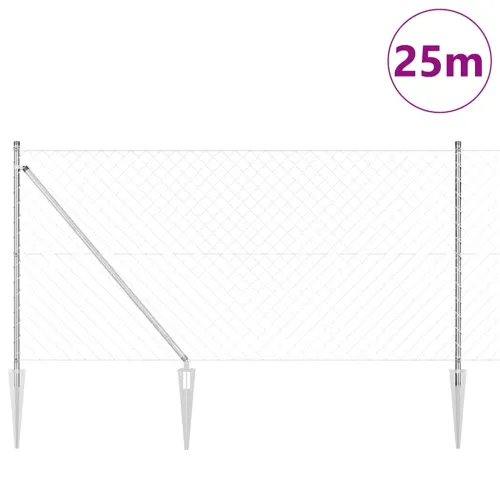 Ograda od lančane veze s šiljcima 25 x 1 m Pocinčani čelik - 25 x 1 m (60 x 60 mm mreža) Pocinčani čelik Vijak sidro fiksacija Cijena
