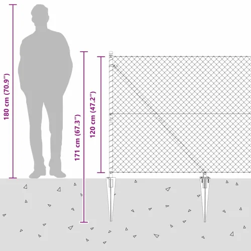 Ograda od lančane veze s šiljcima 25 x 1,2 m Pocinčani čelik - 25 x 1,2 m (60 x 60 mm mreža) Pocinčani čelik Vijak sidro fiksaci Cijena