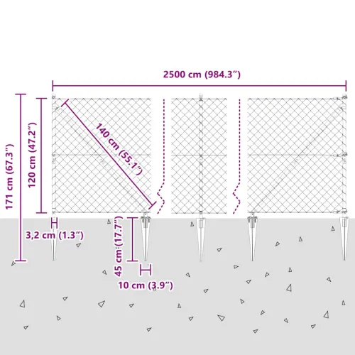Ograda od lančane veze s šiljcima 25 x 1,2 m Pocinčani čelik - 25 x 1,2 m (60 x 60 mm mreža) Pocinčani čelik Vijak sidro fiksaci Cijena