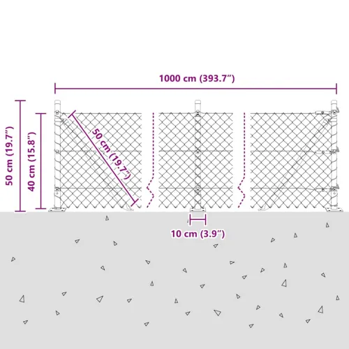 Ograde od lanca s betonskom podlogom 10 x 0,4 m Zelena Mreža - 10 x 0,4 m (mreža 40 x 40 mm) Zelena Betonska baza fiksacija Cijena