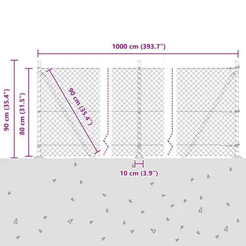 Ograde od lanca s betonskom podlogom 10 x 0,8 m Zelena Mreža - 10 x 0,8 m (mreža 40 x 40 mm) Zelena Betonska baza fiksacija Cijena