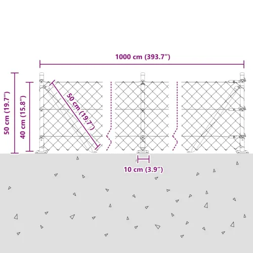 Ograde od lanca s betonskom podlogom 10 x 0,4 m Zelena Mreža - 10 x 0,4 m (mreža 60 x 60 mm) Zelena Betonska baza fiksacija Cijena