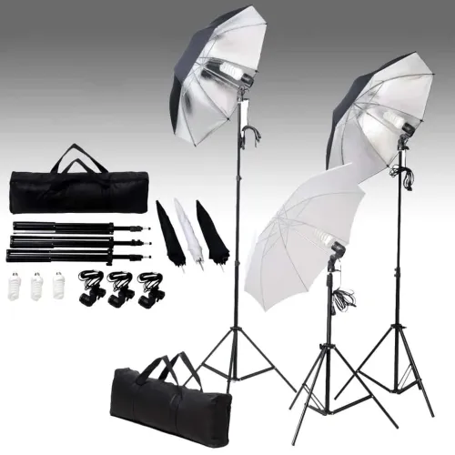 Set studijske rasvjete: stativi i kišobrani od 24 vata - 3 tripods + 3 umbrellas + 3 daylight lamps + carrying bag Cijena