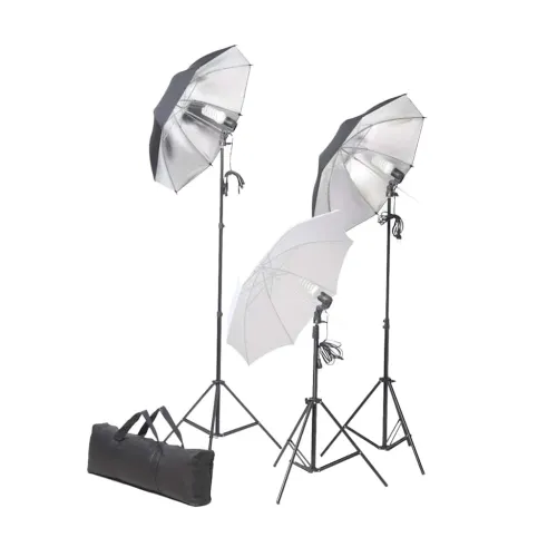 Set studijske rasvjete: stativi i kišobrani od 24 vata - 3 tripods + 3 umbrellas + 3 daylight lamps + carrying bag Cijena