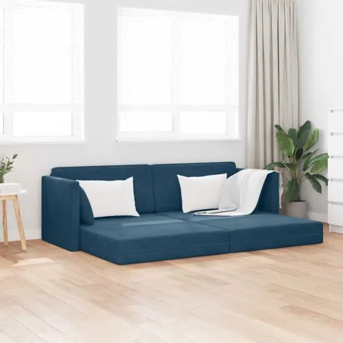 Podni kauč na razvlačenje Plava 213 x 70 x 77 cm Baršun - Plava Cijena