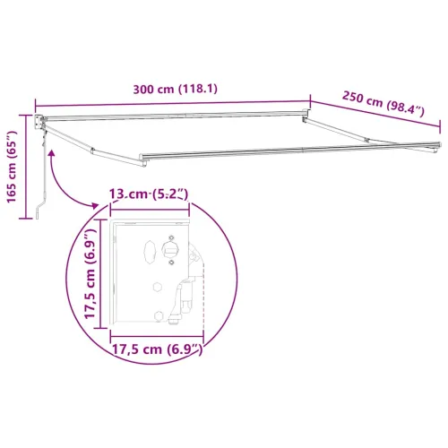 Tenda na automatsko uvlačenje bordo 300 x 250 cm - Tamno crvena 3 x 2,5 m s antracitnim okvirom Cijena