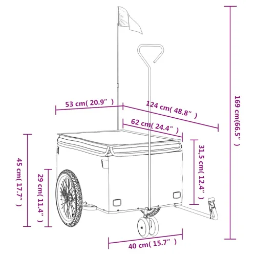 Prikolica za bicikl crno-siva 30 kg željezna - Siva 124 x 53 x 45 cm Cijena