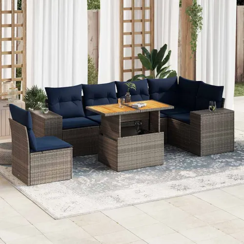 Vrtna garnitura - 7-dijelni set vrtnih sofa sivi od poliratana - Siva 1 Cijena