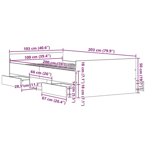 Okvir za krevet s ladicama Crni hrast 203 x 103 x 50 cm - Crni hrast 100 x 200 cm Cijena