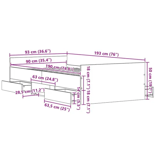 Okvir za krevet s ladicama Crni hrast 193 x 93 x 50 cm - Crni hrast 90 x 190 cm Cijena