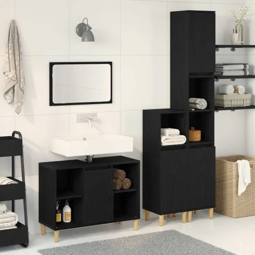 Set namještaja za kupaonicu 3 kom. Crna 80 x 33 x 60 cm - Crni hrast Cijena
