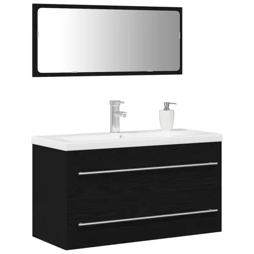 Kupaonski ormarić za sudoper 3 kom. Crni hrast - Crni hrast 90 x 38,5 x 48 cm Sa slavinom Cijena