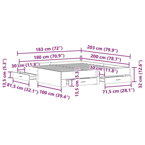 Okvir za krevet Crni hrast 180 x 200 cm Konstruirano drvo - Crni hrast 180 x 200 cm Cijena