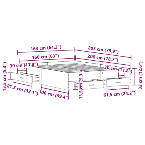Okvir za krevet Crni hrast 160 x 200 cm Konstruirano drvo - Crni hrast 160 x 200 cm Cijena