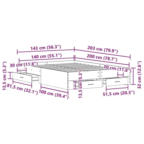 Okvir za krevet Crni hrast 140 x 200 cm Konstruirano drvo - Crni hrast 140 x 200 cm Cijena