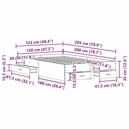Okvir za krevet Crni hrast 120 x 200 cm Konstruirano drvo - Crni hrast 120 x 200 cm Cijena