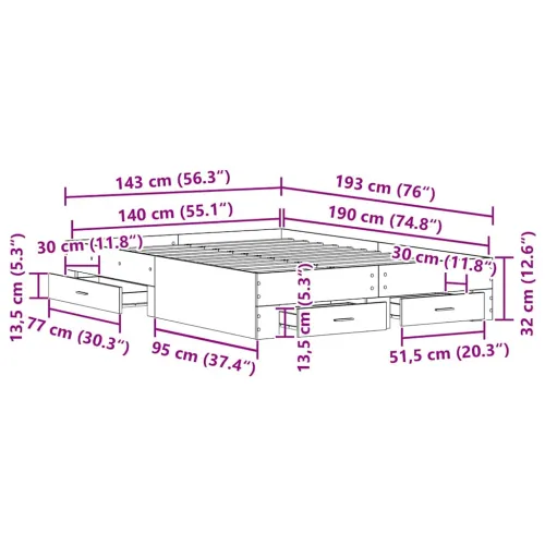 Okvir za krevet Crni hrast 140 x 190 cm Konstruirano drvo - Crni hrast 140 x 190 cm Cijena