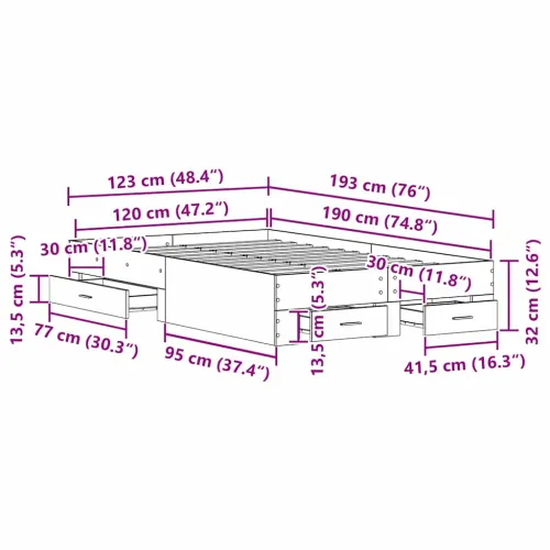 Okvir za krevet Crni hrast 120 x 190 cm Konstruirano drvo - Crni hrast 120 x 190 cm Cijena