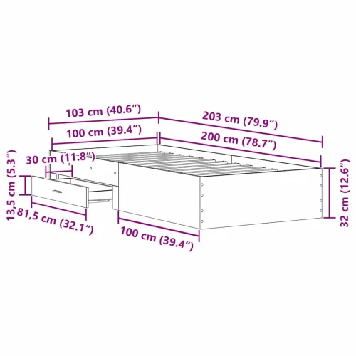 Okvir za krevet Crni hrast 100 x 200 cm Konstruirano drvo - Crni hrast 100 x 200 cm Cijena