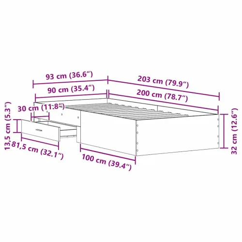 Okvir za krevet s ladicama Umjetnički hrast 90 x 200 cm - hrast artisan 90 x 200 cm Cijena