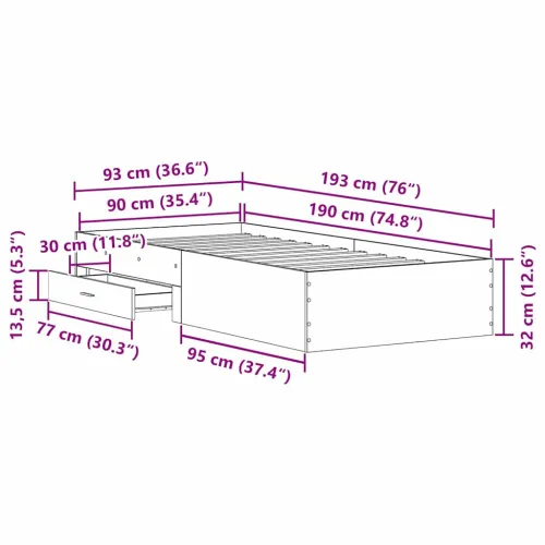 Okvir za krevet Staro drvo 90 x 190 cm Konstruirano drvo - Staro drvo 90 x 190 cm Cijena