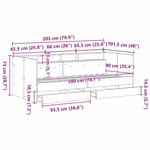 Krevet na dan Crni hrast 90 x 200 cm Konstruirano drvo - Crni hrast 90 x 200 cm Cijena