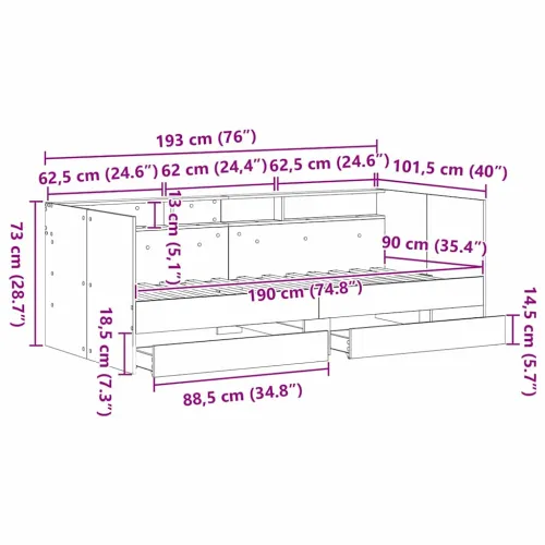 Krevet na dan Staro drvo 90 x 190 cm Konstruirano drvo - Staro drvo 90 x 190 cm Cijena
