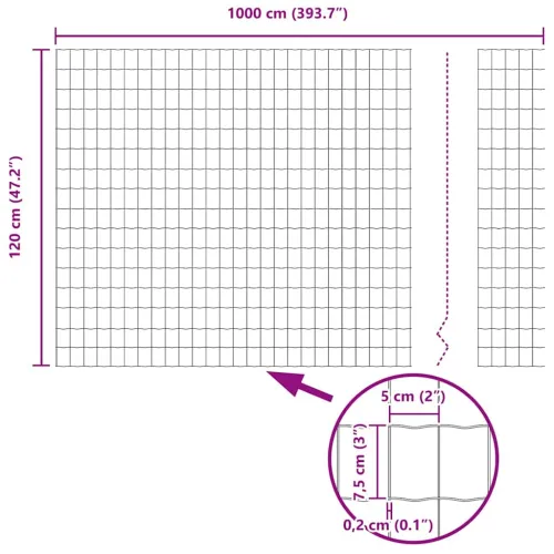 Euro ograda 1,2 x 10 m Željezo prekriveno PVC-om Siva - Siva 10 x 1,2 m 50 x 75 mm Cijena
