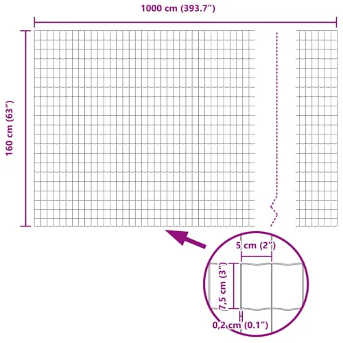 Euro ograda 1,6 x 10 m Željezo prekriveno PVC-om Siva - Siva 10 x 1,6 m 50 x 75 mm Cijena