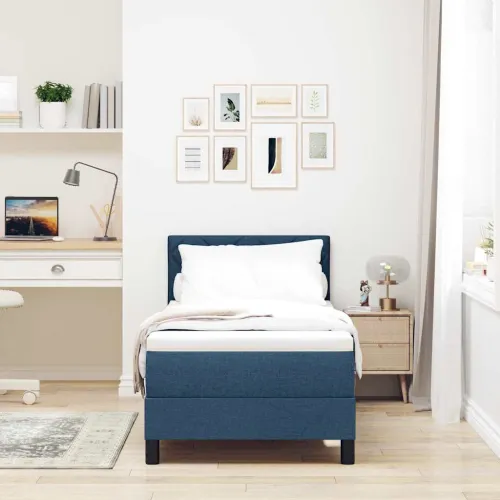 Box spring krevet s uzglavljem Plava 80 x 200 cm tkanina - Plava 80 x 200 cm Dizajn s rombovima Cijena