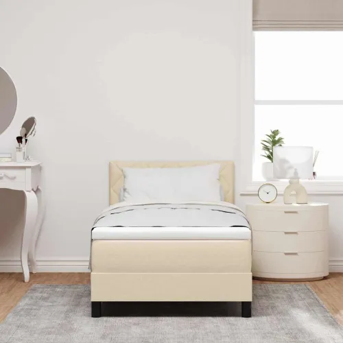 Box spring krevet s uzglavljem Krema 100 x 200 cm tkanina - Krema 100 x 200 cm Dizajn s rombovima Cijena