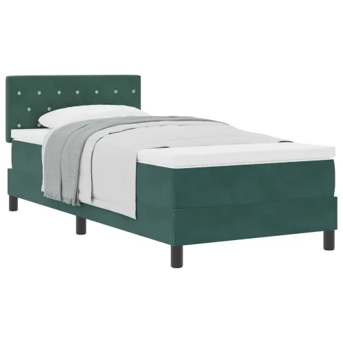 Box spring krevet Tamnozelena 100 x 200 cm Baršun - Tamnozelena 100 x 200 cm Kristal s dugmadima Cijena