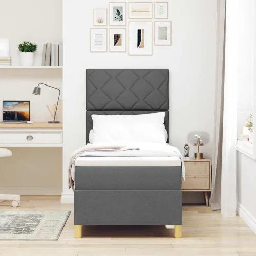 Box spring krevet Tamno siva 80 x 200 cm tkanina - Tamno siva 80 x 200 cm Dizajn s rombovima Cijena