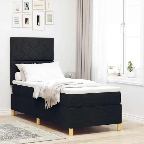 Box spring krevet s uzglavljem Crna 80 x 200 cm tkanina - Crna 80 x 200 cm Dizajn s rombovima Cijena