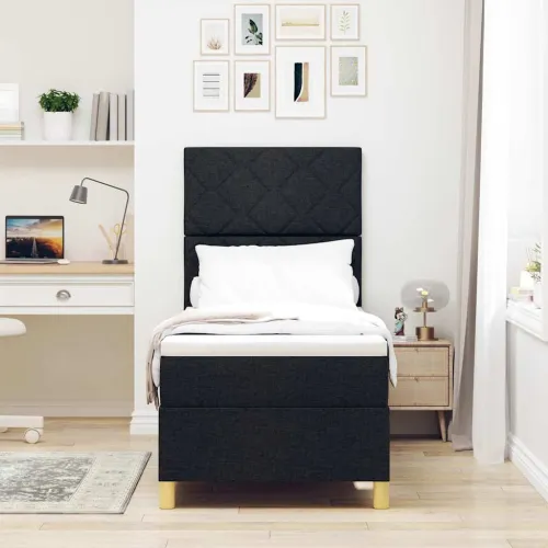 Box spring krevet s uzglavljem Crna 80 x 200 cm tkanina - Crna 80 x 200 cm Dizajn s rombovima Cijena