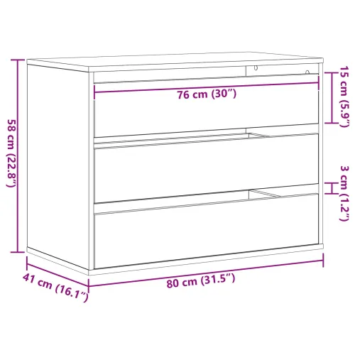 Ormar s ladicama 3-Ladica Crna 80 x 41 x 58 cm - Crni hrast 80 x 41 x 58 cm Cijena