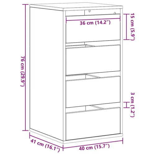 Ormar s ladicama 3-Ladica Crna 40 x 41 x 76 cm - Crni hrast 40 x 41 x 76 cm Cijena