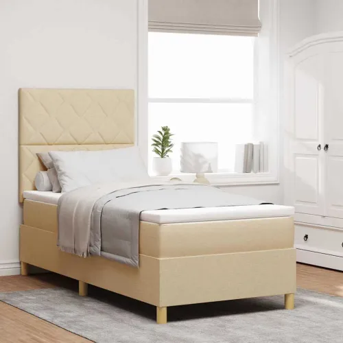 Box spring krevet s uzglavljem Krema 100 x 200 cm tkanina - Krema 100 x 200 cm Dizajn s rombovima Cijena