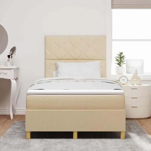Box spring krevet s uzglavljem Krema 120 x 200 cm tkanina - Krema 120 x 200 cm Dizajn s rombovima Cijena